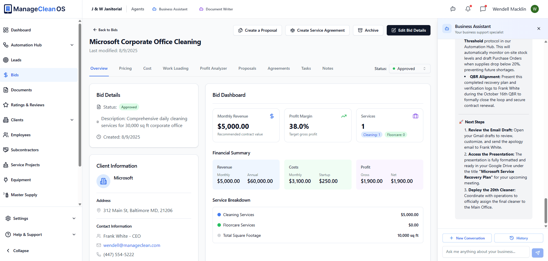 ManageClean OS Dashboard Preview